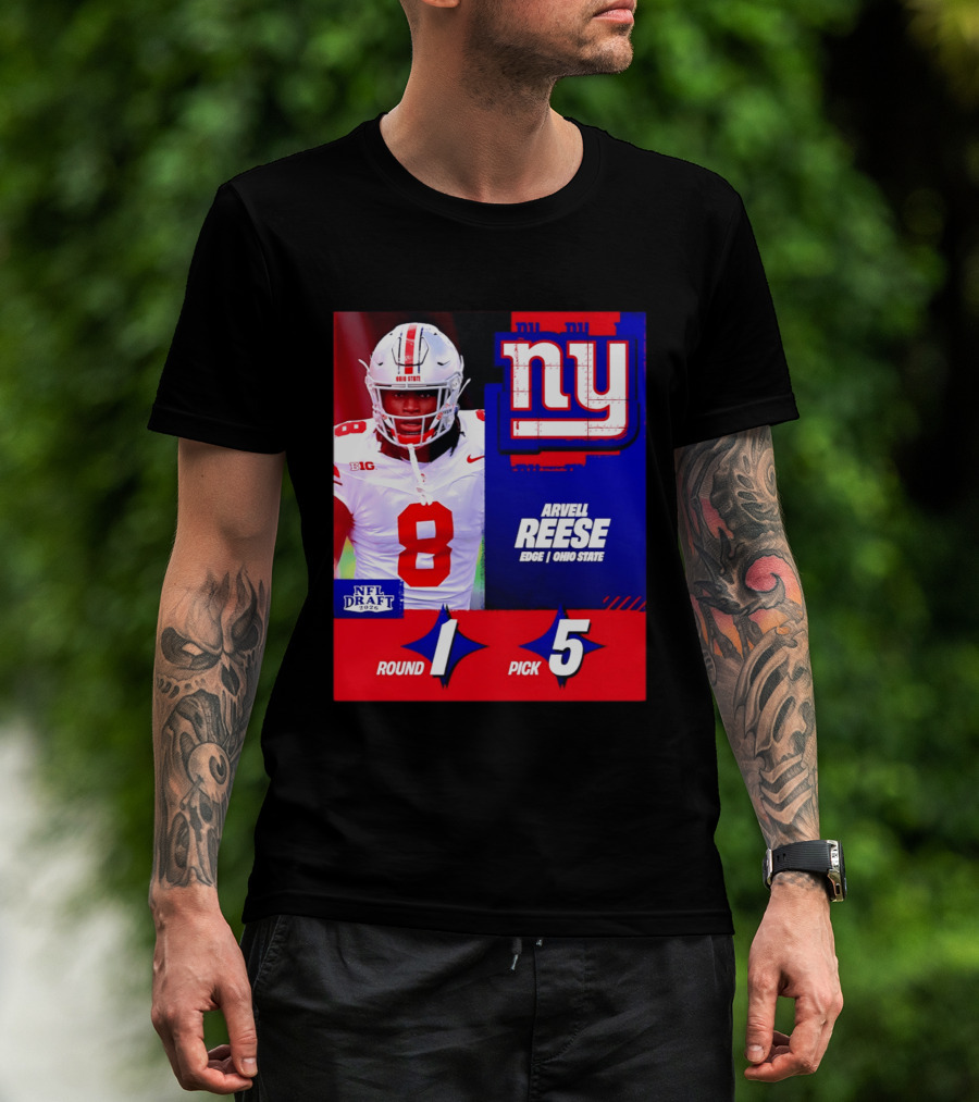 New York Giants NFL Draft 2026 Arvell Reese Ohio State Round 1 Pick 5 T-Shirt
