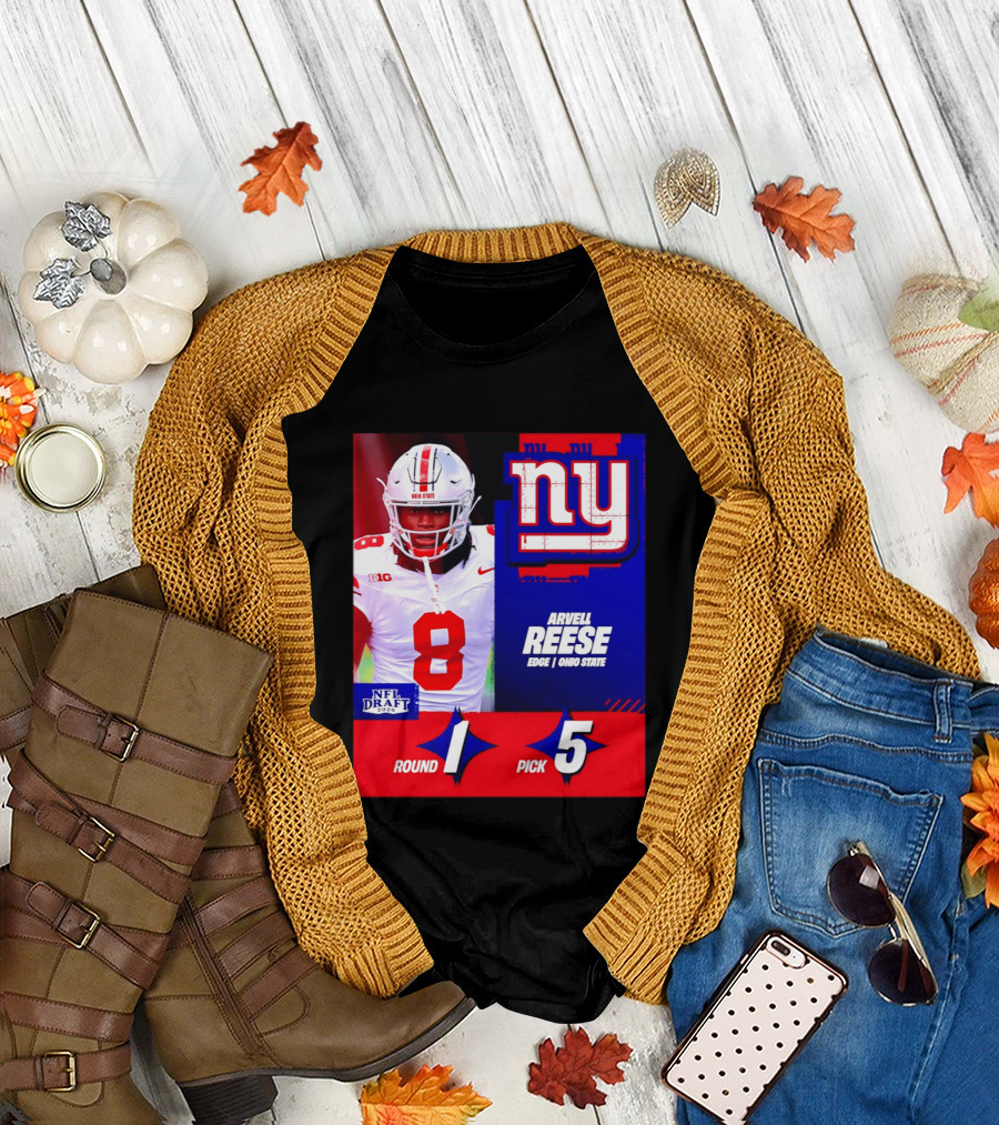 New York Giants NFL Draft 2026 Arvell Reese Ohio State Round 1 Pick 5 T-Shirt