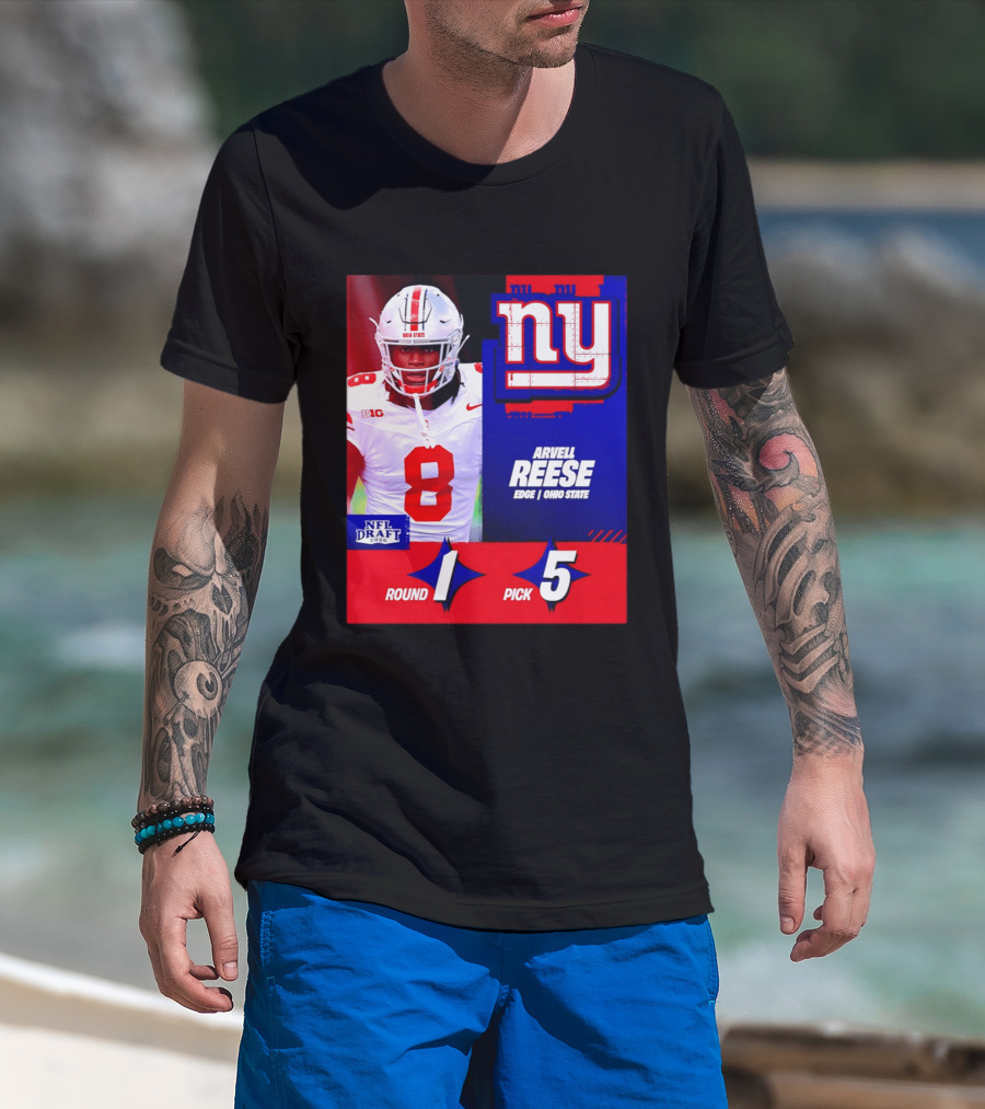 New York Giants NFL Draft 2026 Arvell Reese Ohio State Round 1 Pick 5 T-Shirt