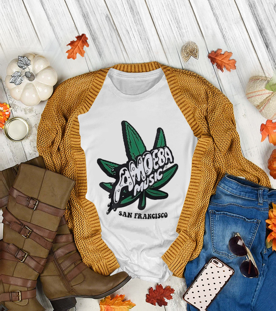 Amoeba Music San Francisco Cannabis Leaf Peace Through Music T-Shirt
