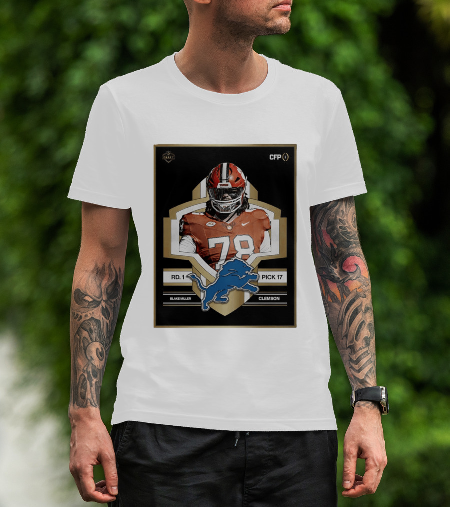 Detroit Lions NFL Draft 2026 Pick 17 Blake Miller Clemson Tigers Round 1 T-Shirt