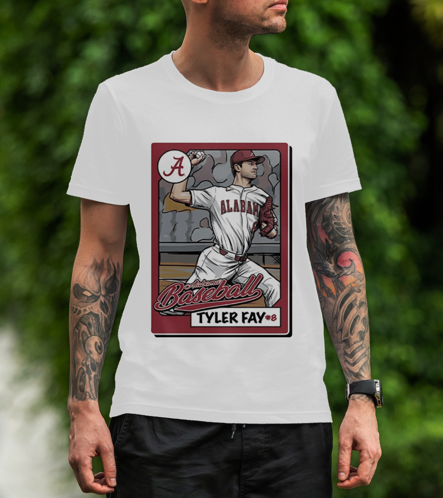 Alabama Crimson Tide Baseball Tyler Fay #8 Cartoon Card T-Shirt