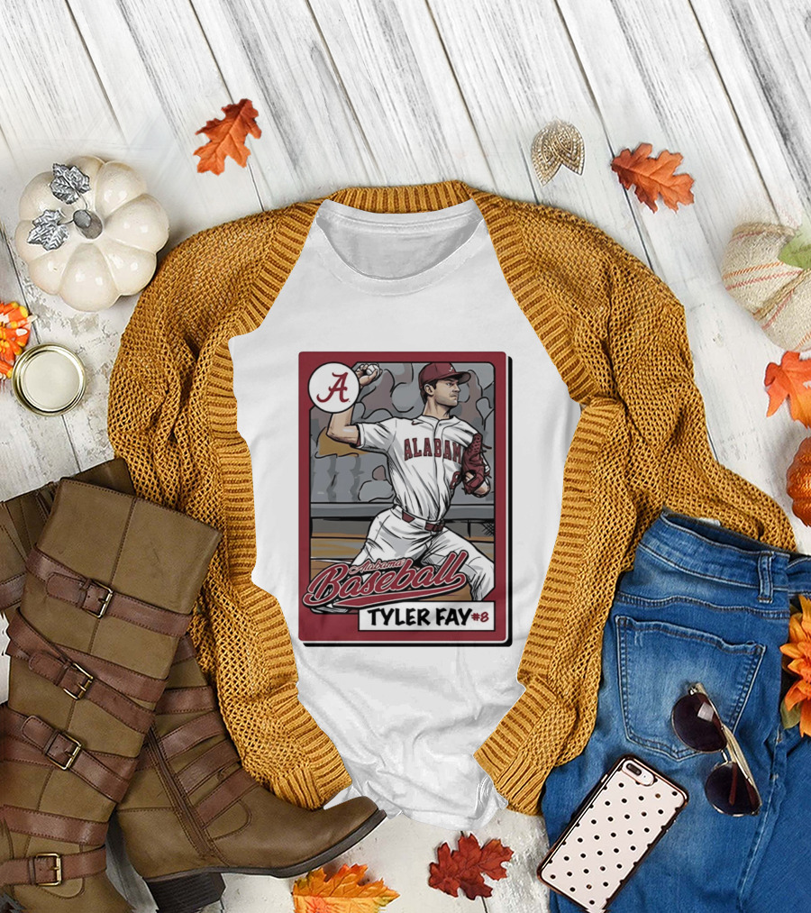 Alabama Crimson Tide Baseball Tyler Fay #8 Cartoon Card T-Shirt