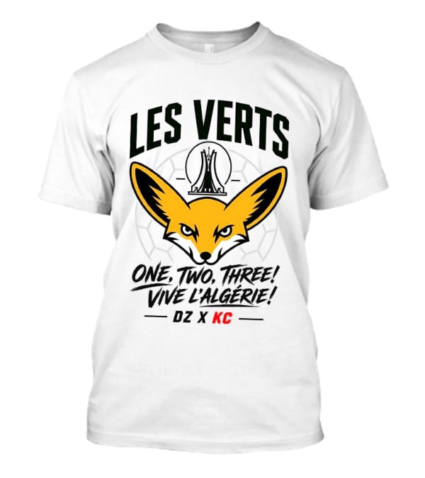 Les Verts One Two Three Vive L'Algérie DZ X KC Fennec Fox Soccer T-Shirt