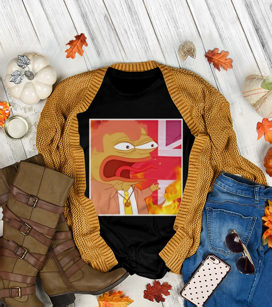 Frog Meme Flaming UK Flag Reaction T-Shirt