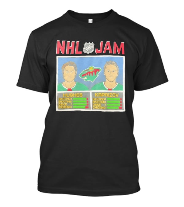 NHL Jam Hughes Kaprizov Minnesota Wild Skating Shooting Deke Checking T-Shirt