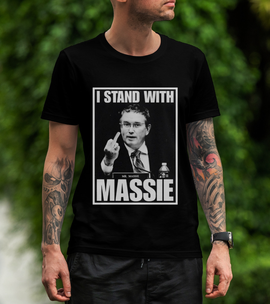 I Stand With Mr. Massie White Bold Text Black T-Shirt