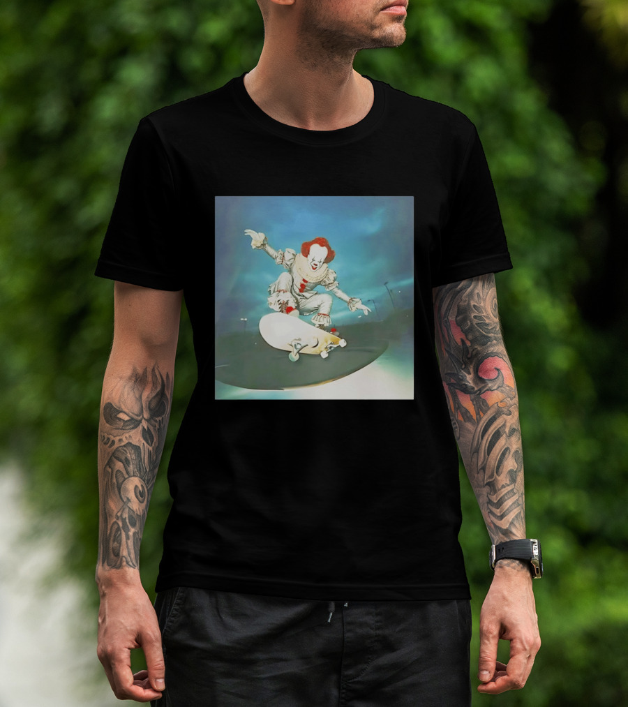 Pennywise Skateboard Night Scene Iconic Clown Performing Skateboarding Trick T-Shirt