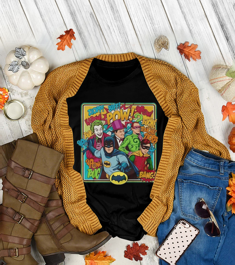 Batman Holy 50 Years POW BANG Joker Riddler Robin Comic T-Shirt
