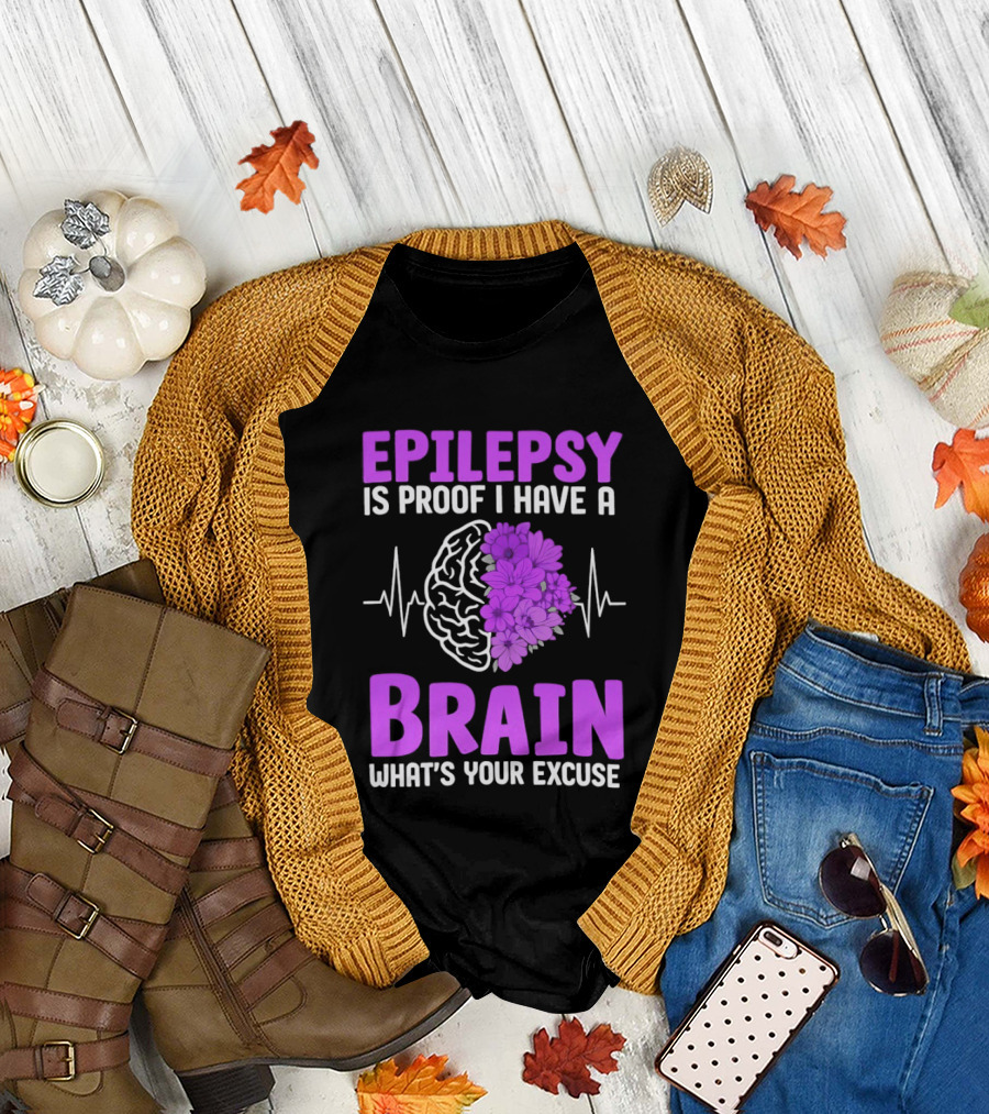 Epilepsy Is Proof I Have a Brain What's Your Excuse Purple Flower Heartbeat T-Shirt