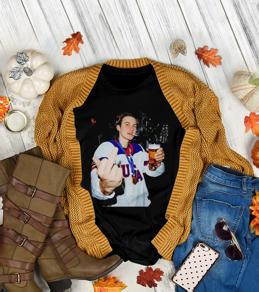 USA Hockey Player Victory Celebration Smoking Beer Middle Finger T-Shirt