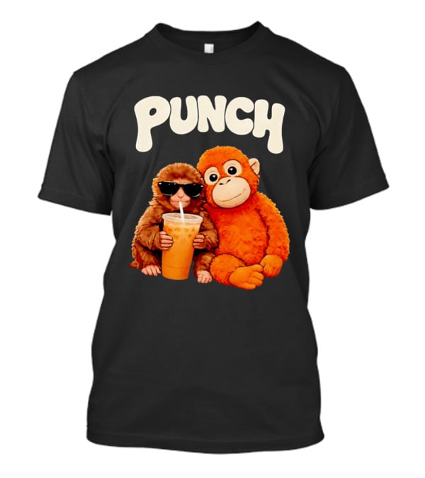 PUNCH Brown Monkey With Orange Plush And Iced Drink T-Shirt