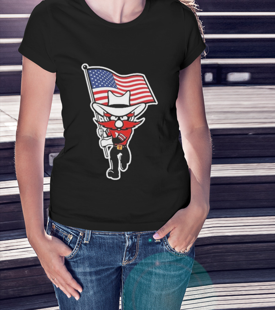 Raider Red American Flag Cowboy Cartoon Running T-Shirt
