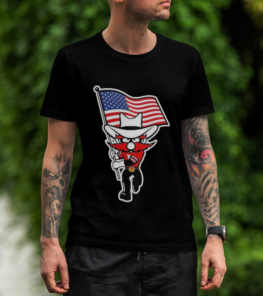 Raider Red American Flag Cowboy Cartoon Running T-Shirt