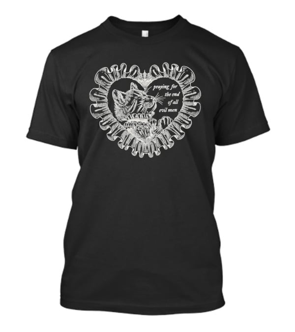 Cat Praying For The End Of All Evil Men Heart Shape T-Shirt