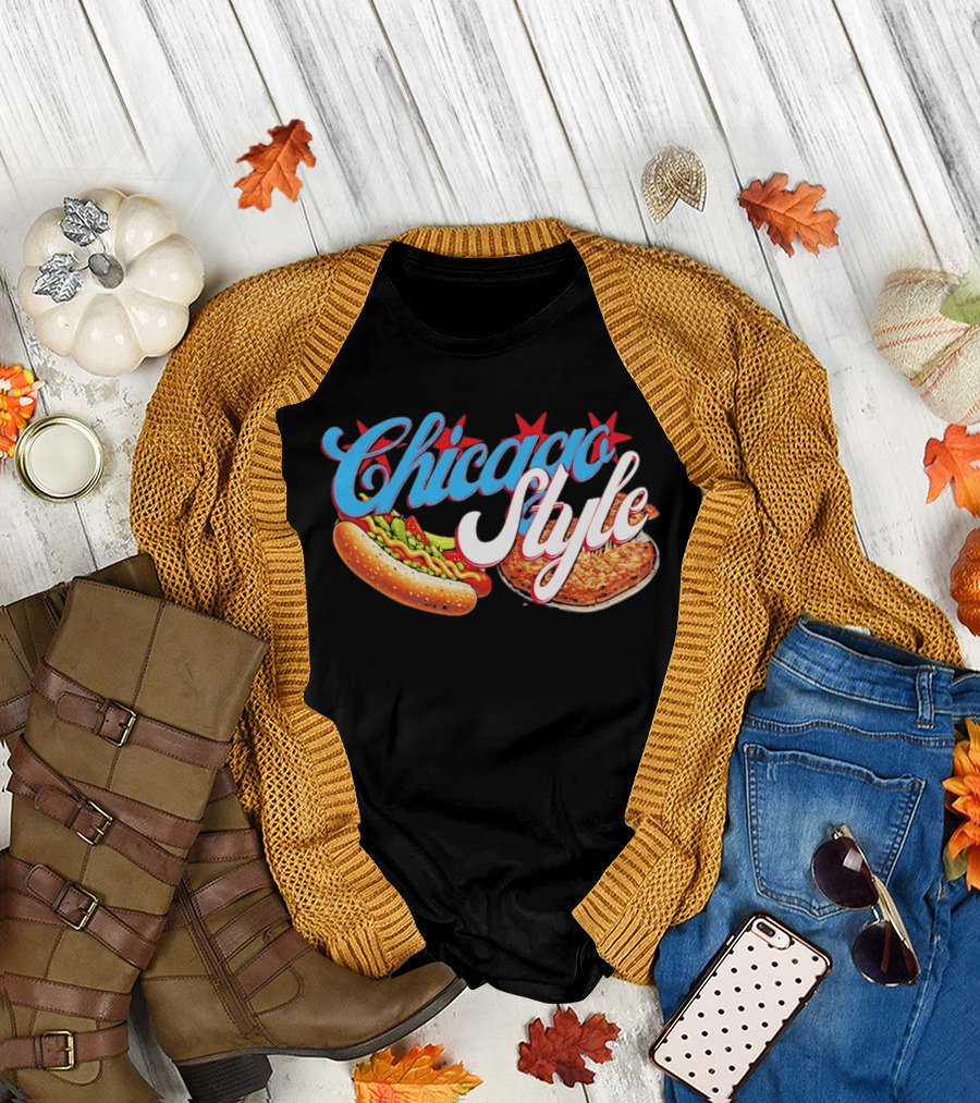 Chicago Style Hot Dog and Deep Dish Pizza T-Shirt