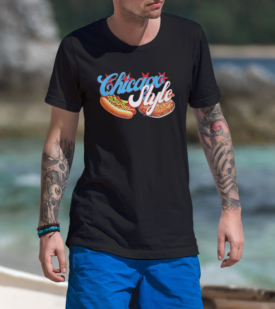 Chicago Style Hot Dog And Deep Dish Pizza T-Shirt