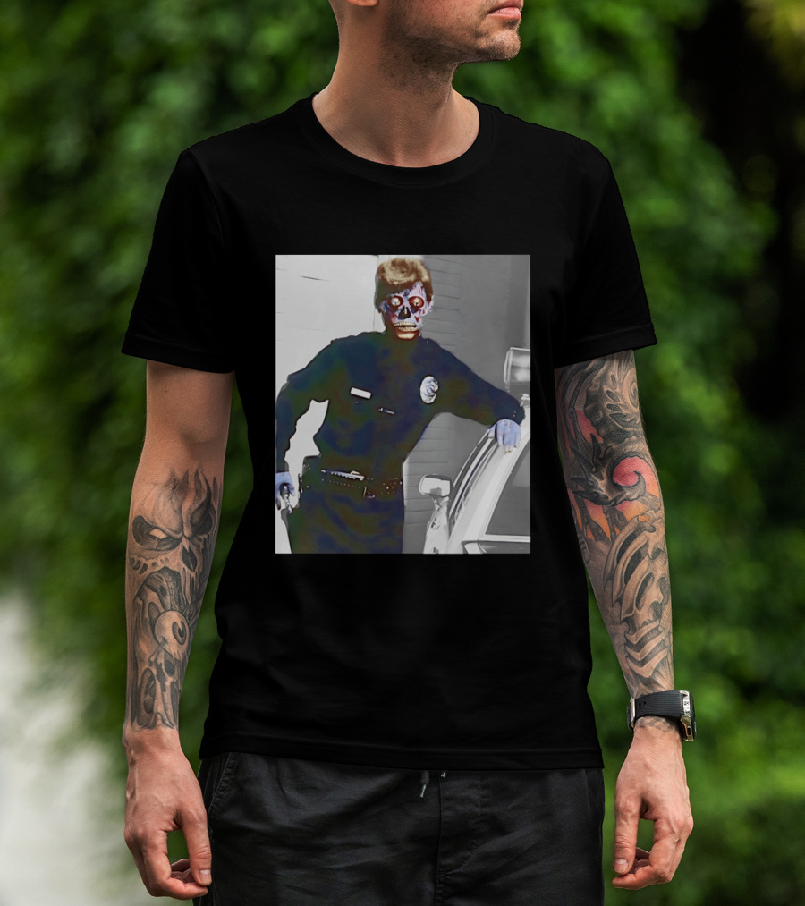 Skeleton Alien Cop They Live 80s Movie Police T-Shirt
