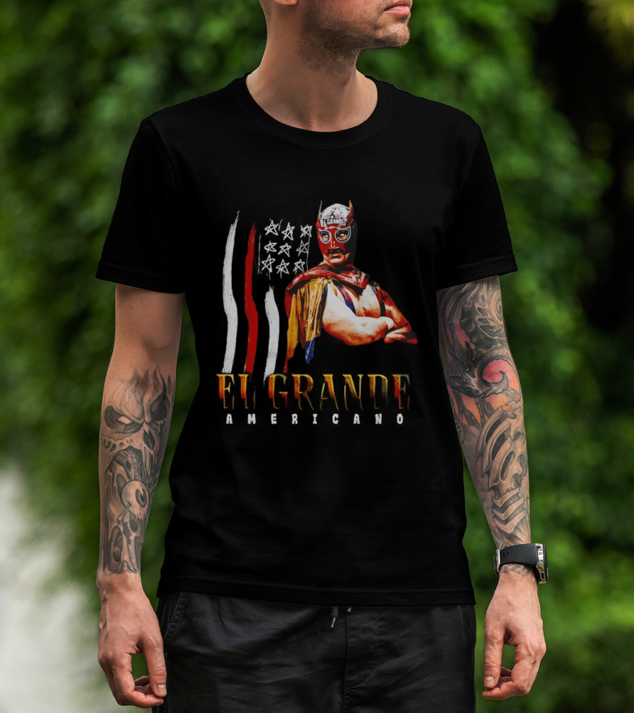 El Grande Americano WWE Flag Grunge Luchador Wrestler Mask Mexican T-Shirt
