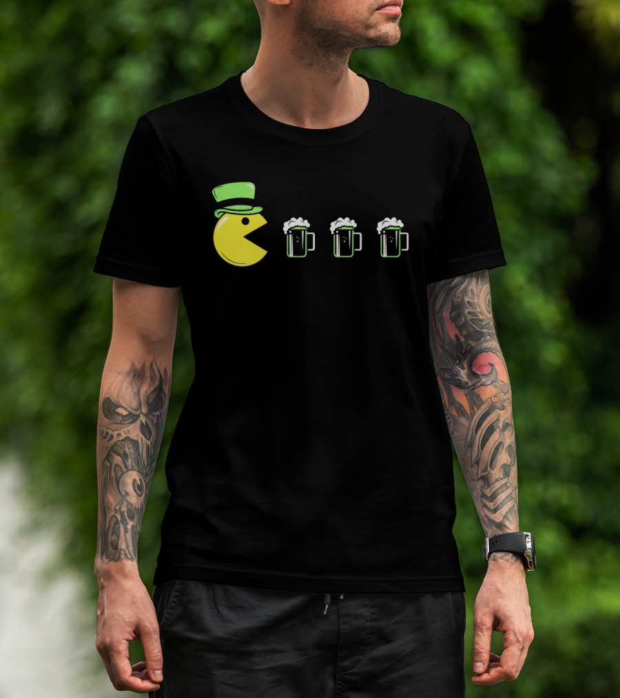 St Pacman's Day St Patrick's Day Beer And Classic Video Game Celebration T-Shirt