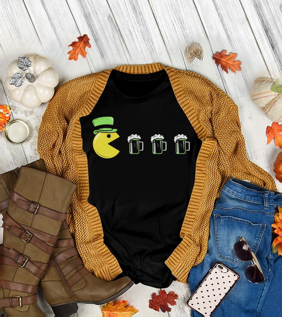 St Pacman's Day St Patrick's Day Beer and Classic Video Game Celebration T-Shirt