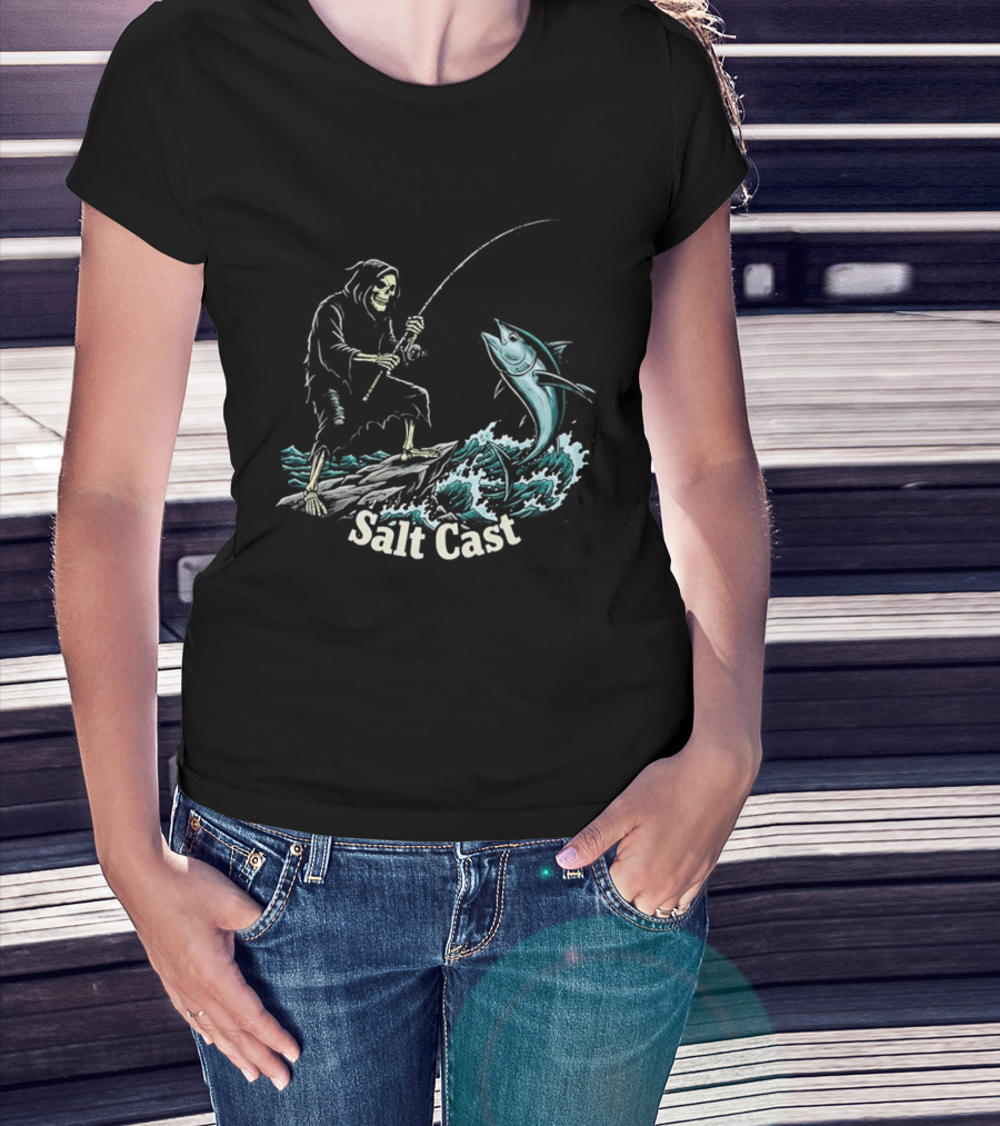 The Grim Reaper Fishing For Tuna On Sea Salt Cast T-Shirt
