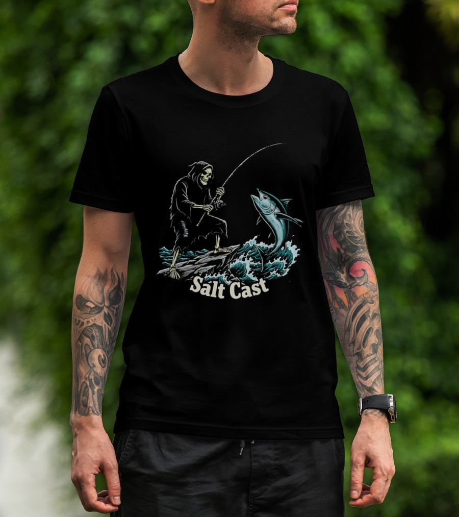The Grim Reaper Fishing For Tuna On Sea Salt Cast T-Shirt