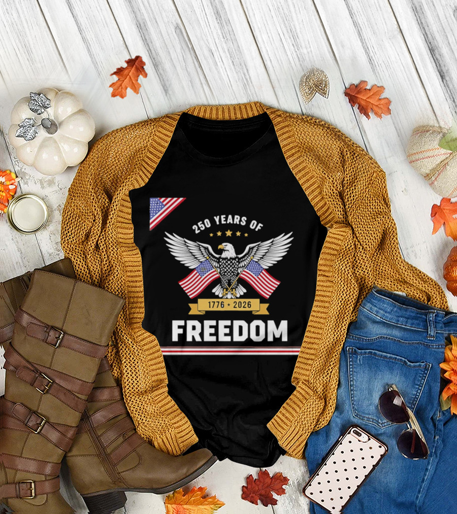 250 Years of Freedom American Eagle 1776 2026 USA Flag Anniversary T-Shirt