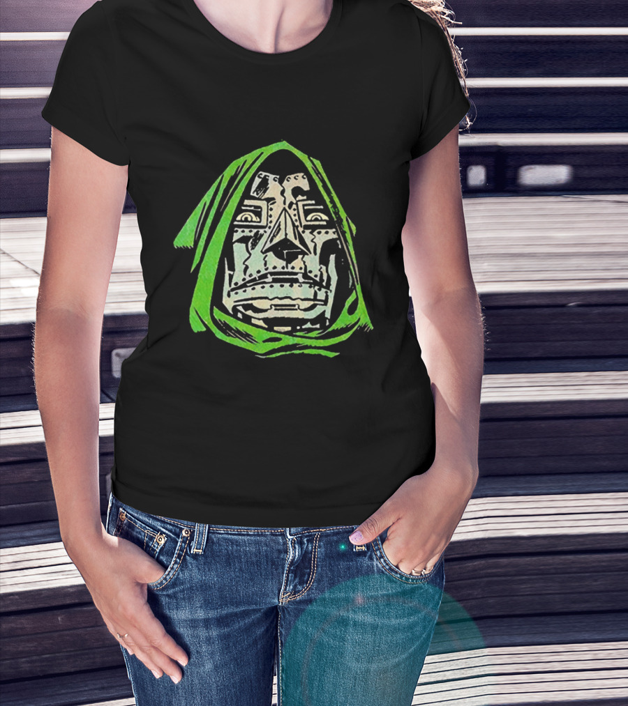 Victor Von Doom Dr Doom Comic Face Drawing Green Hood T-Shirt