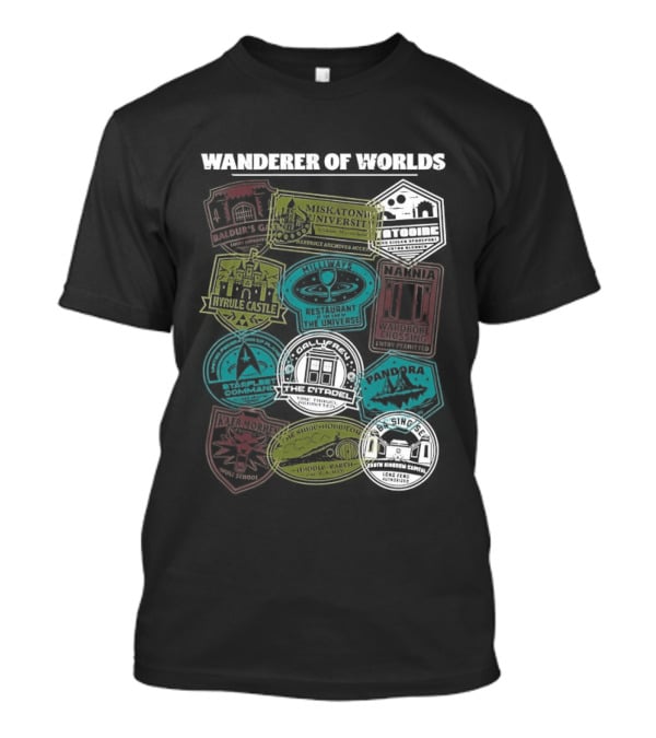 Wanderer Of Worlds Travelers Interdimensional Passport Stamps Portal Adventures T-Shirt