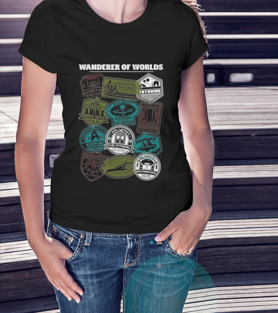 Wanderer Of Worlds Travelers Interdimensional Passport Stamps Portal Adventures T-Shirt