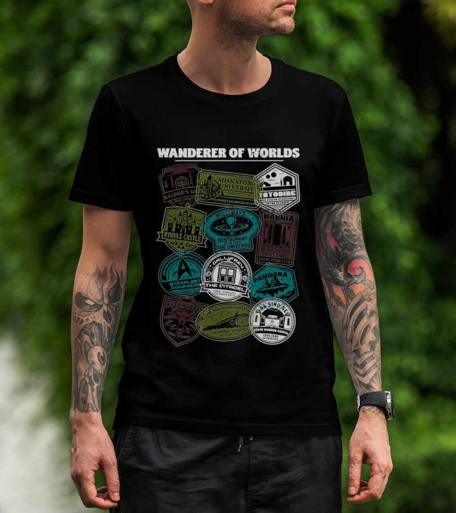 Wanderer Of Worlds Travelers Interdimensional Passport Stamps Portal Adventures T-Shirt
