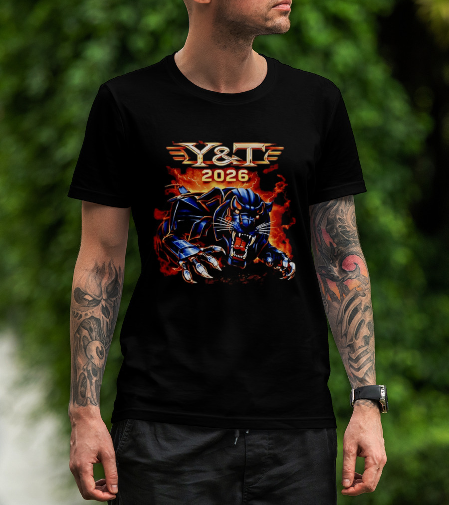 Y&T 2026 Black Tiger Roaring Fiery Beast T-Shirt