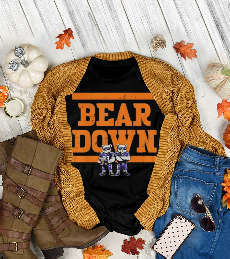 Bear Down Bears Football Blue and Orange Team Spirit T-Shirt