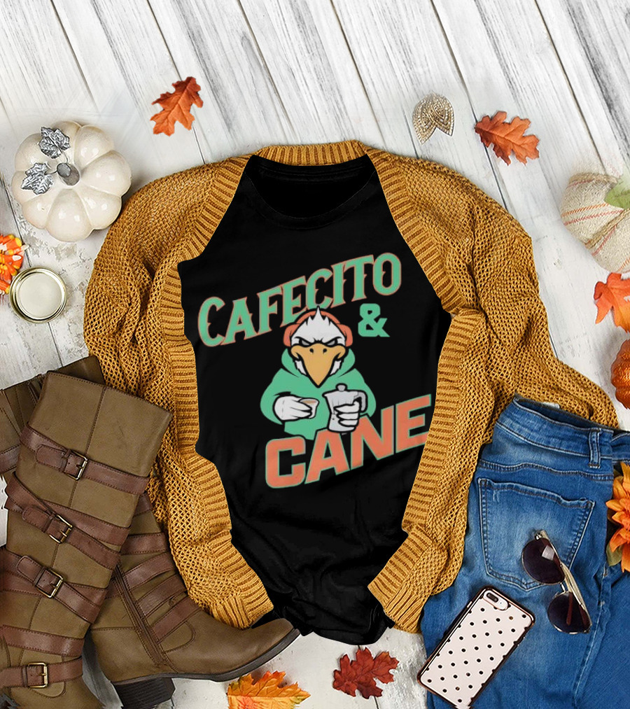Cafecito and Cane Miami Hurricanes Mascot Holding Coffee Graphic T-Shirt