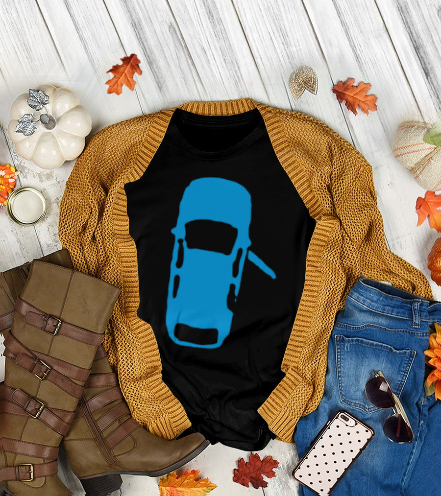 Door Ajar Blue Car Overhead Angle Vintage Style T-Shirt