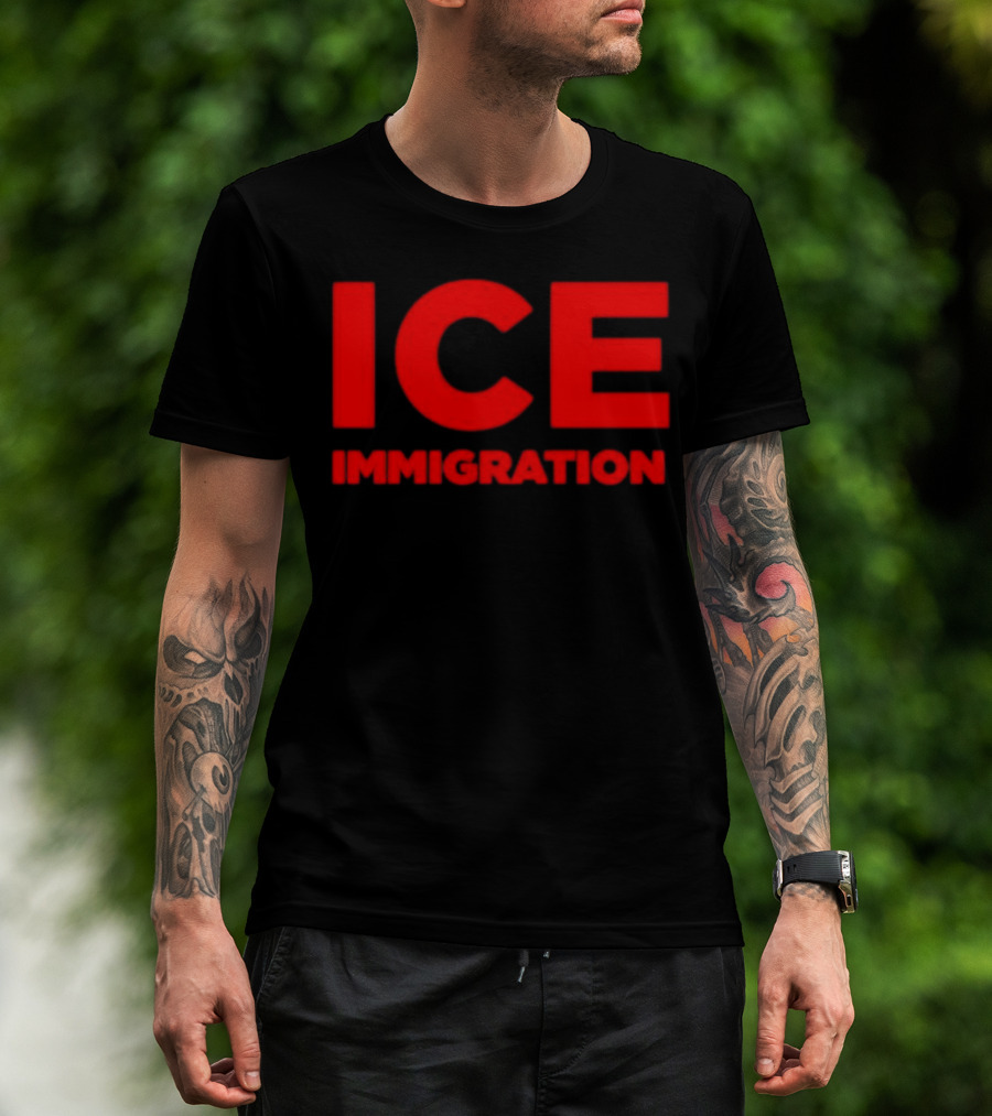 ICE Immigration Bold Red Block Lettering T-Shirt