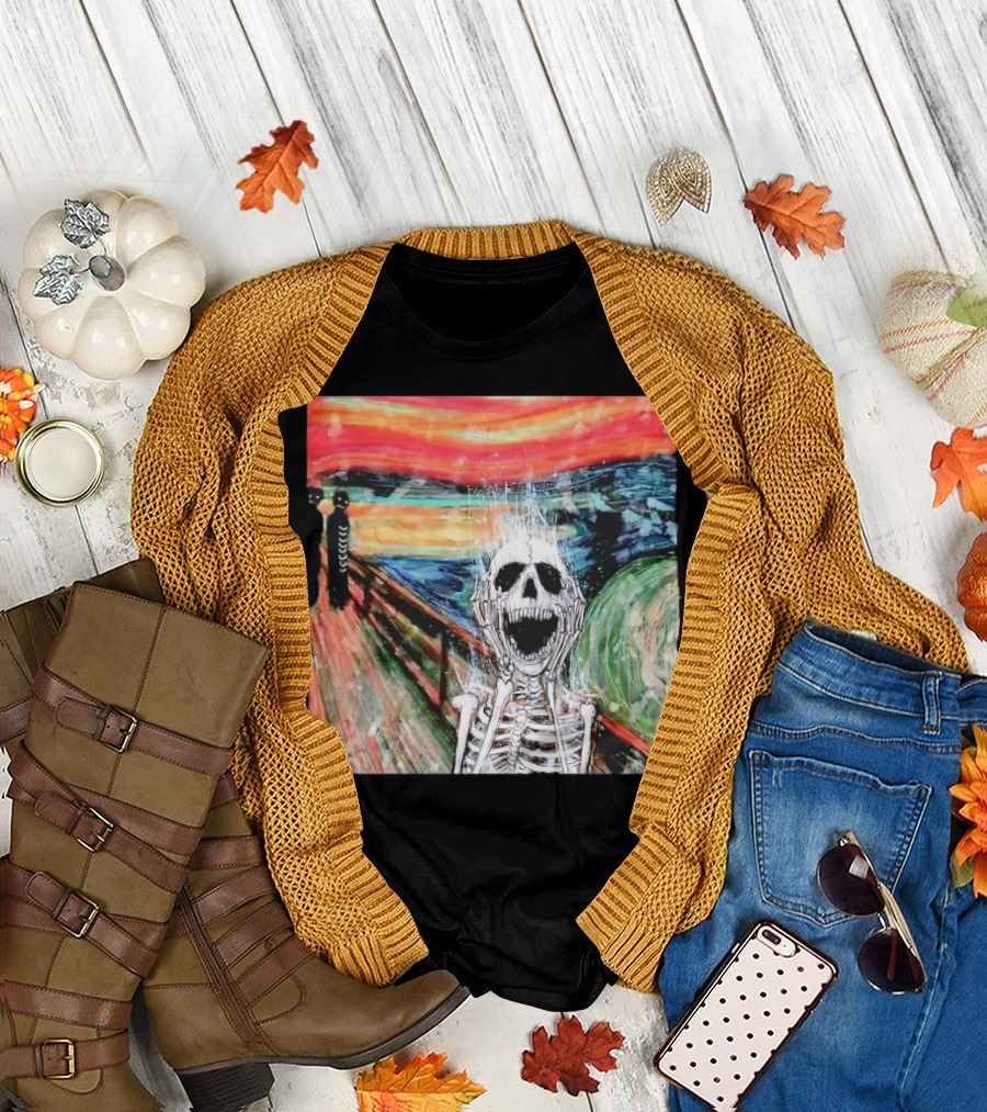 Skeleton Scream Edvard Munch Style Famous Painting Parody T-Shirt