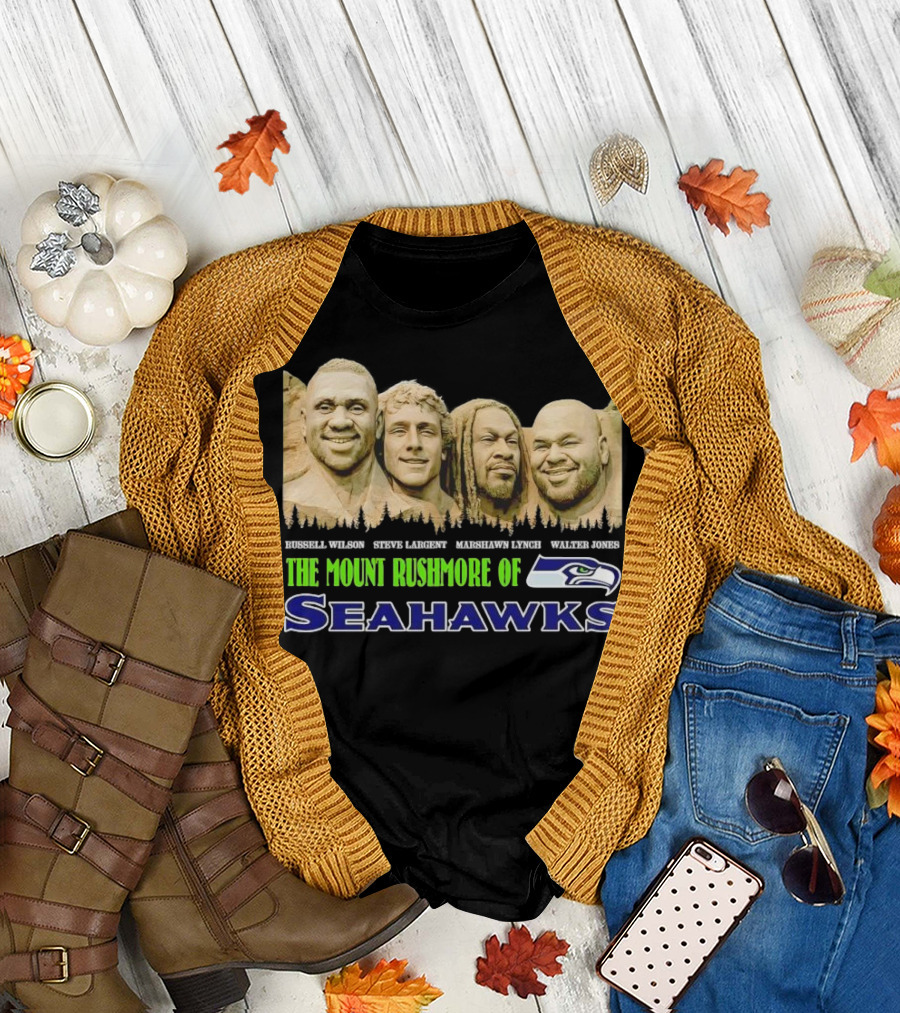 The Mount Rushmore of Seahawks Russell Wilson Steve Largent Marshawn Lynch Walter Jones T-Shirt