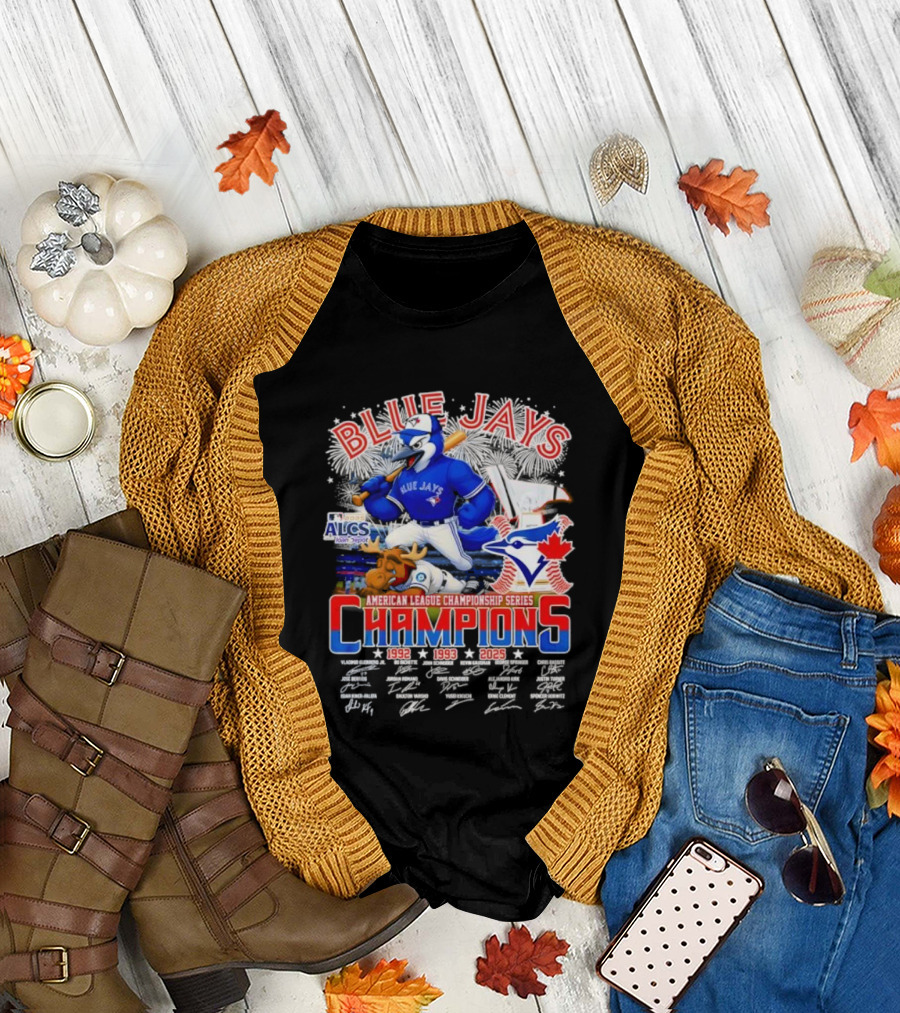 Blue Jays Champions 1992 1993 2025 American League Championship Series ALCS Mascot Signatures T-Shirt