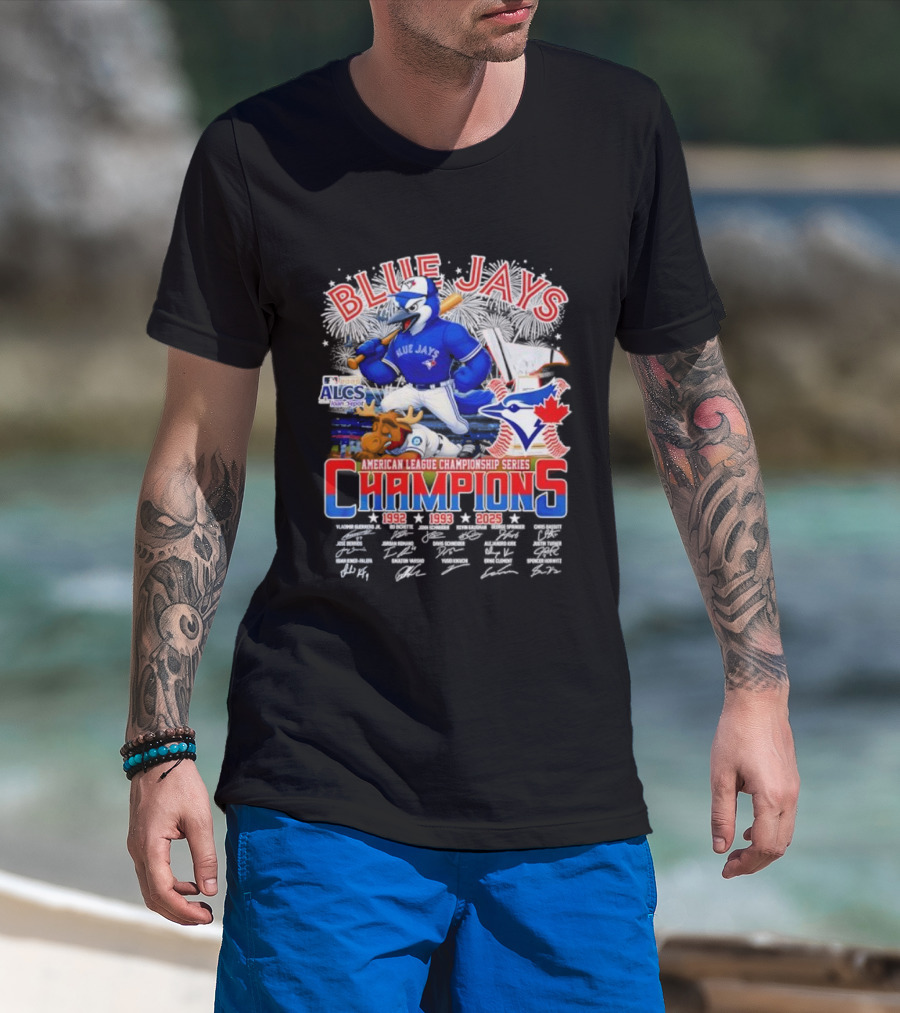 Blue Jays Champions 1992 1993 2025 American League Championship Series ALCS Mascot Signatures T-Shirt