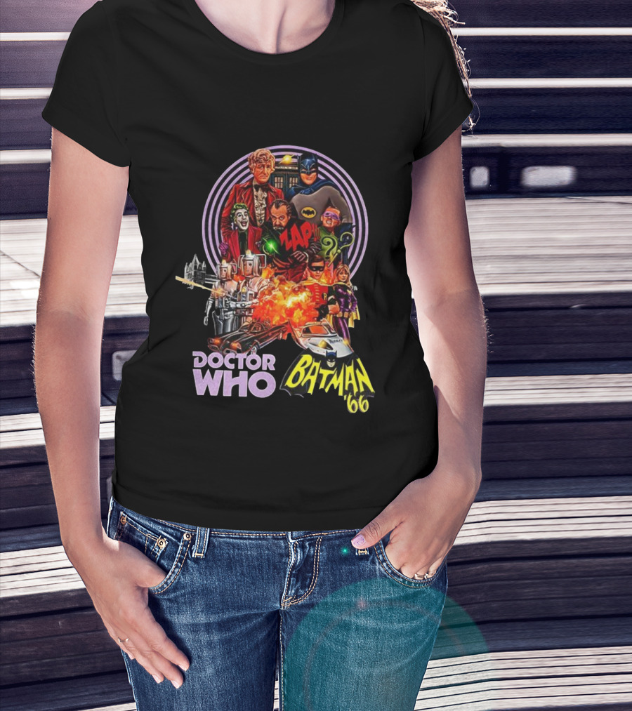 Doctor Who Batman '66 Crossover With Joker And Cybermen Explosions T-Shirt