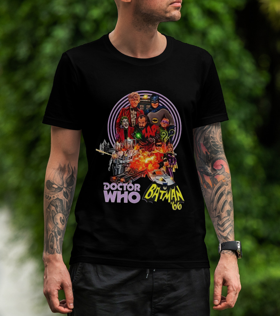Doctor Who Batman '66 Crossover With Joker And Cybermen Explosions T-Shirt