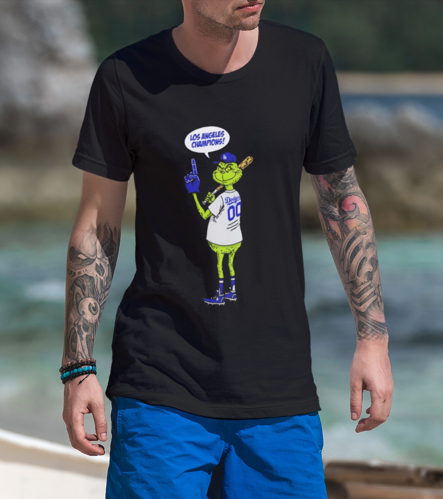 Los Angeles Dodgers Champions 2025 Merry Christmas Grinch Fan T-Shirt