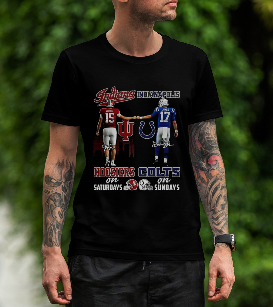 Indiana Hoosiers Saturdays Indianapolis Colts Sundays Signature Football Team Spirit T-Shirt