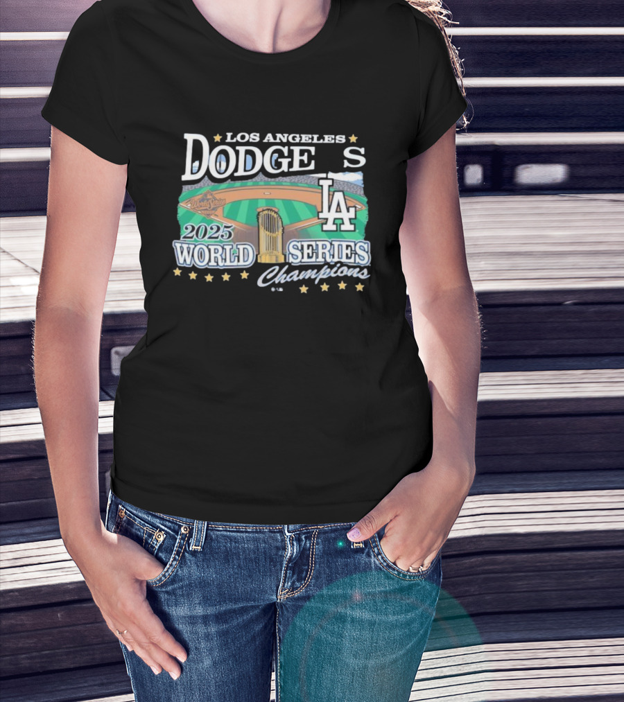 Los Angeles Dodgers 2025 World Series Champions LA Logo Stadium Imagery T-Shirt
