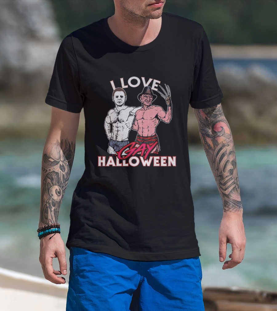 I Love Gay Halloween Michael Myers Freddy Krueger T-Shirt