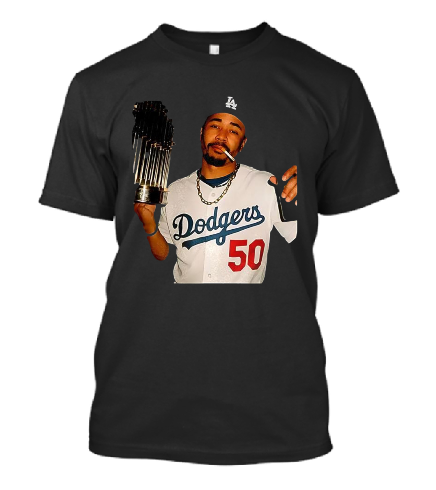 Mookie Betts Dodgers 2025 World Series Champions Celebration Smoking Topps T-Shirt