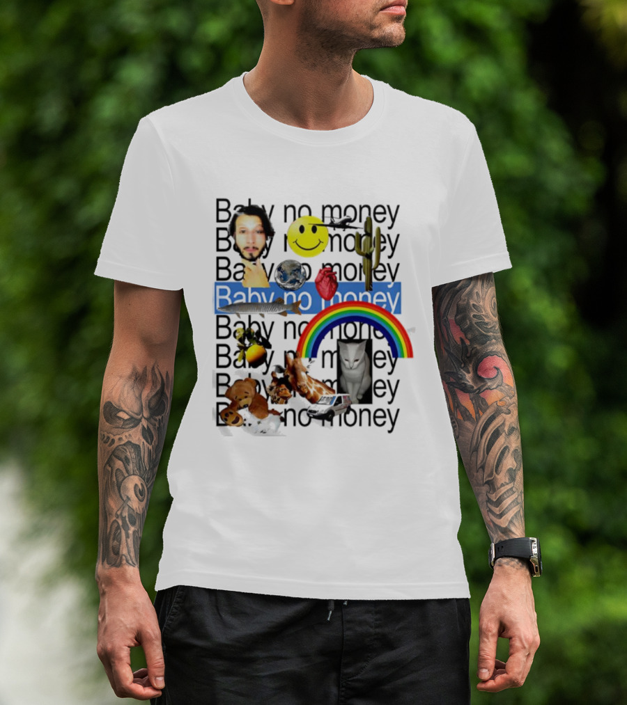 Baby No Money Smiley Face Rainbow Cat Cactus Heart Emojis T-Shirt
