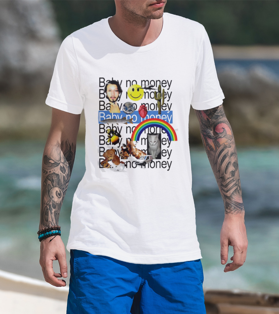 Baby No Money Smiley Face Rainbow Cat Cactus Heart Emojis T-Shirt